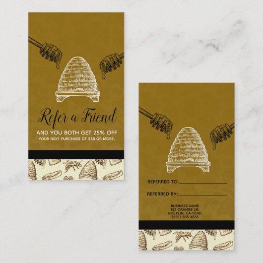 Honey Bee Bijenkorf  Biologisch Verwijs een vriend Aanbevelingskaartje (Voorkant / Achterkant)