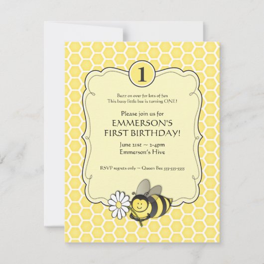 Honey Bee Birthday Invite Kaart (Voorkant)