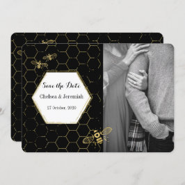 Honey Bee Black Gold Custom Foto Save the Date Kaart