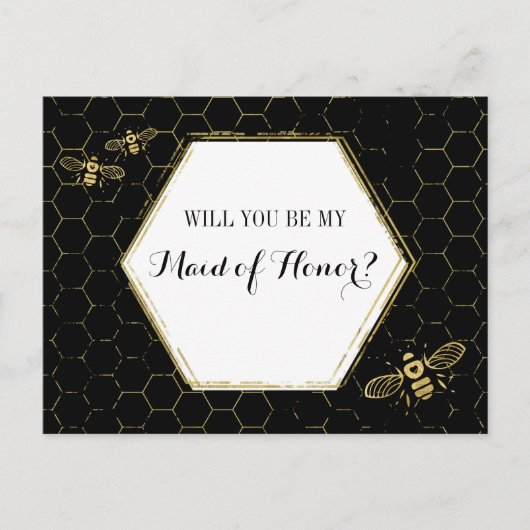 Honey Bee Black Gold Custom Maid of Honing proposa Uitnodiging Briefkaart (Voorkant)