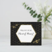 Honey Bee Black Gold Custom Maid of Honing proposa Uitnodiging Briefkaart (Staand voorkant)