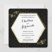 Honey Bee Black Gold Custom Wedding Invitation Kaart (Voorkant)