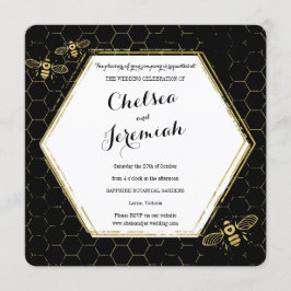 Honey Bee Black Gold Custom Wedding Invitation Kaart