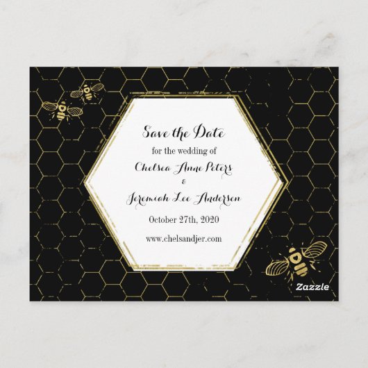Honey Bee Black Gold Save the Date Postcard Briefkaart (Achterkant)