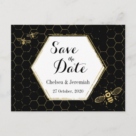 Honey Bee Black Gold Save the Date Postcard Briefkaart (Voorkant)