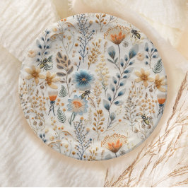 Honey Bee  blauw bloemig baby shower Papieren Bordje