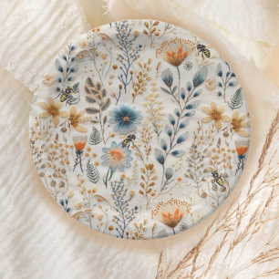 Honey Bee  blauw bloemig baby shower Papieren Bordje