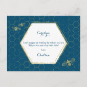 Honey Bee Blauwgroen Gold Custom Maid of Honing pr Uitnodiging Briefkaart (Achterkant)