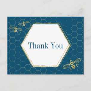 Honey Bee Blauwgroen Gold Pattern Hartelijk dank Briefkaart
