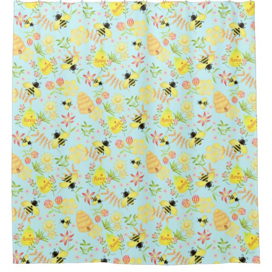 Honey Bee Blue Douchegordijn (Voorkant)