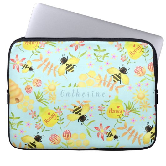 Honey Bee Blue Electronics Bag Laptop Sleeve (Voorkant)