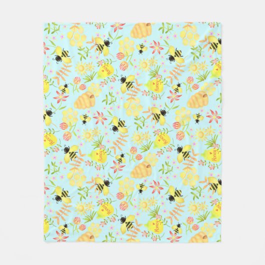 Honey Bee Blue Fleece Deken (Voorkant)