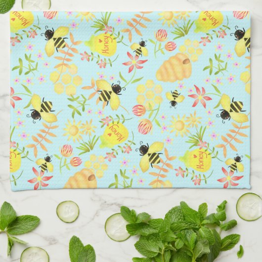 Honey Bee Blue Theedoek (Gevouwen)