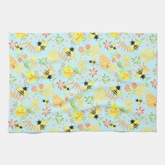 Honey Bee Blue Theedoek (Horizontaal)