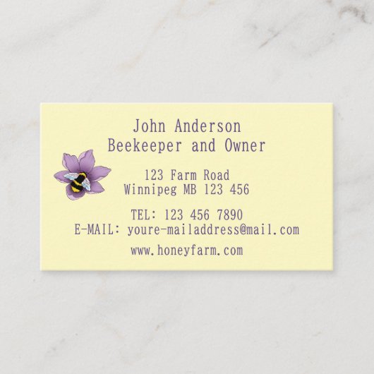Honey Bee Boerderij gele lavendel Visitekaartje (Voorkant)