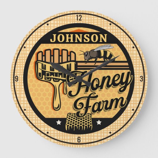 Honey Bee Boerderij Gepersonaliseerde NAAM Sweet B Grote Klok (Voorkant)