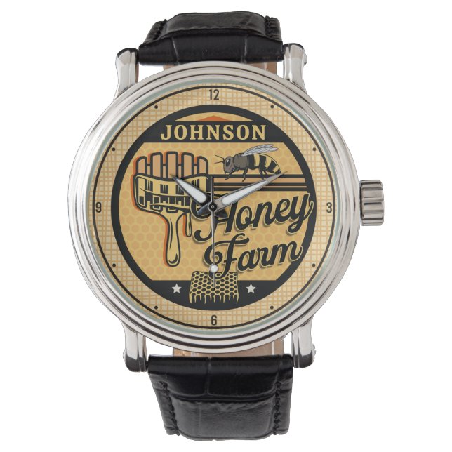 Honey Bee Boerderij Gepersonaliseerde NAAM Sweet B Horloge (Voorkant)