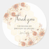 Honey Bee Boho Wildflower Verjaardag Bedankt Ronde Sticker (Voorkant)