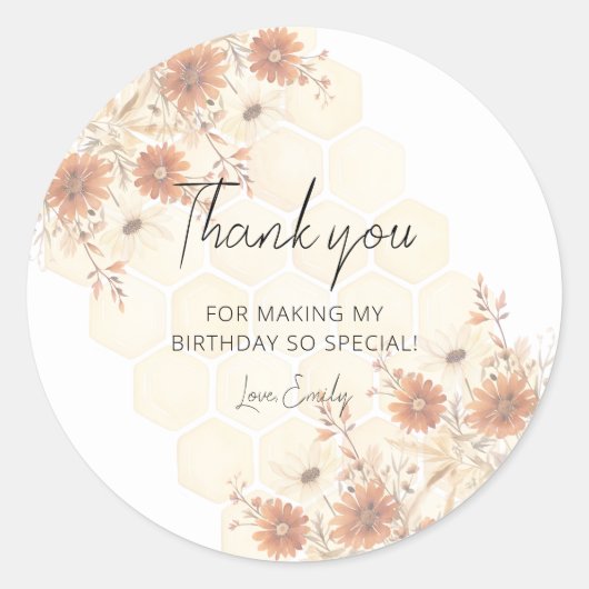 Honey Bee Boho Wildflower Verjaardag Bedankt Ronde Sticker (Voorkant)
