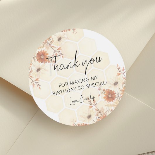Honey Bee Boho Wildflower Verjaardag Bedankt Ronde Sticker
