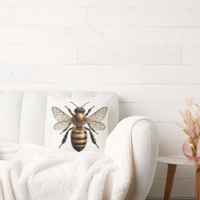 Honey Bee Botanische Natuur Geïnspireerde Kunst Kussen (Bank)