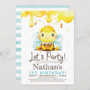 Honey Bee Boy Birthday Party Invitation Kaart