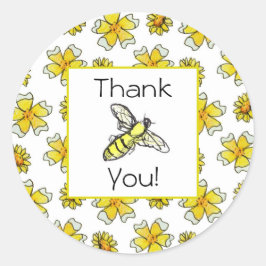 Honey Bee Buttercups Waterverf Flower Bedankt Ronde Sticker