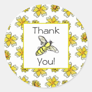 Honey Bee Buttercups Waterverf Flower Bedankt Ronde Sticker