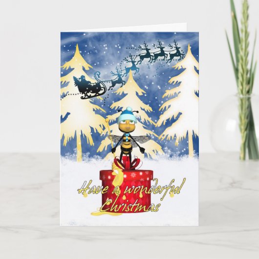 Honey Bee Christmas Card - Honey Bee And Santa And Feestdagen Kaart (Voorkant)