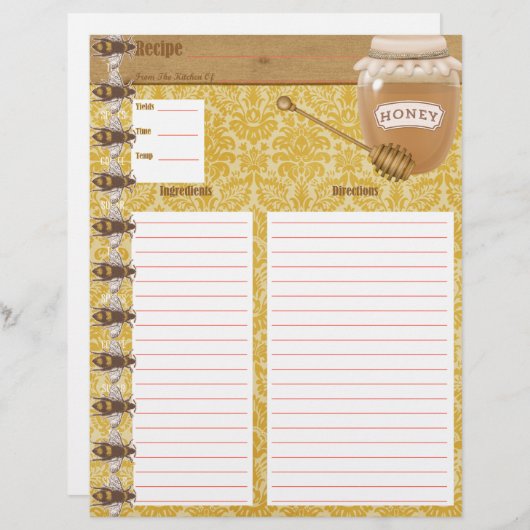 Honey Bee Cookbook Tussenvoegsel (Voorkant / Achterkant)