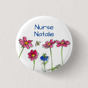 Honey Bee Cosmos Flowers Nurse Name Tag Ronde Button 3,2 Cm
