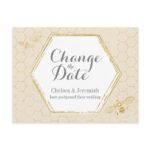 Honey Bee Cream Gold Change the Date Briefkaart
