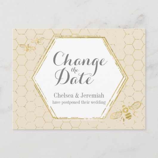 Honey Bee Cream Gold Change the Date Briefkaart (Voorkant)
