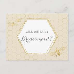Honey Bee Cream Gold Custom Bridesmaid Voorstel Uitnodiging Briefkaart
