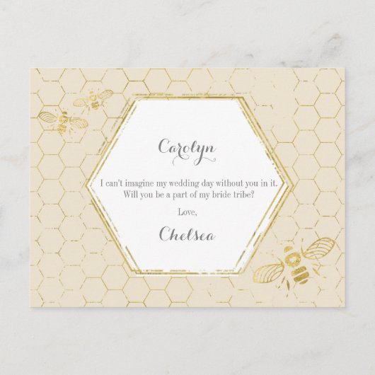 Honey Bee Cream Gold Custom Bridesmaid Voorstel Uitnodiging Briefkaart (Achterkant)