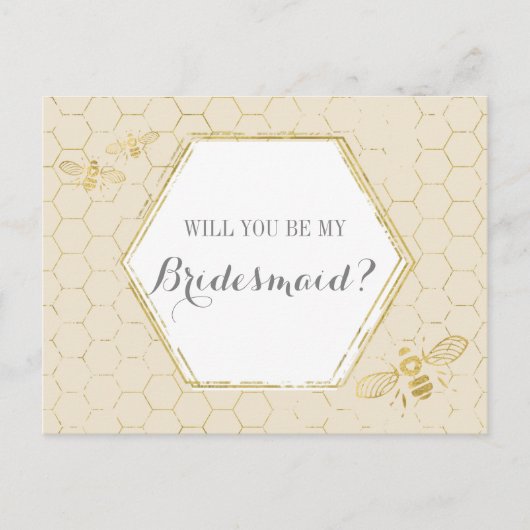 Honey Bee Cream Gold Custom Bridesmaid Voorstel Uitnodiging Briefkaart (Voorkant)