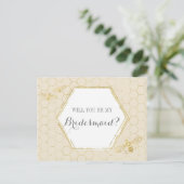 Honey Bee Cream Gold Custom Bridesmaid Voorstel Uitnodiging Briefkaart (Staand voorkant)