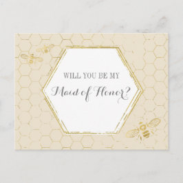 Honey Bee Cream Gold Custom Maid of Honingvoorstel Uitnodiging Briefkaart