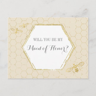 Honey Bee Cream Gold Custom Maid of Honingvoorstel Uitnodiging Briefkaart
