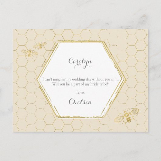 Honey Bee Cream Gold Custom Maid of Honingvoorstel Uitnodiging Briefkaart (Achterkant)