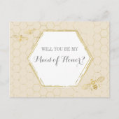 Honey Bee Cream Gold Custom Maid of Honingvoorstel Uitnodiging Briefkaart (Voorkant)