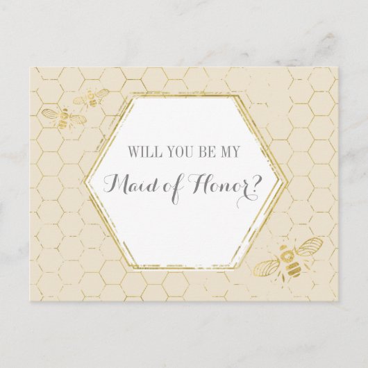 Honey Bee Cream Gold Custom Maid of Honingvoorstel Uitnodiging Briefkaart (Voorkant)