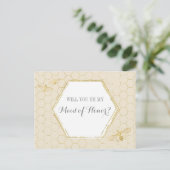 Honey Bee Cream Gold Custom Maid of Honingvoorstel Uitnodiging Briefkaart (Staand voorkant)