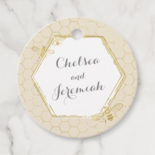 Honey Bee Cream Gold Custom Name Wedding Bedankjes Labels (Voorkant)