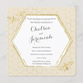 Honey Bee Cream Gold Custom Wedding Invitation Kaart