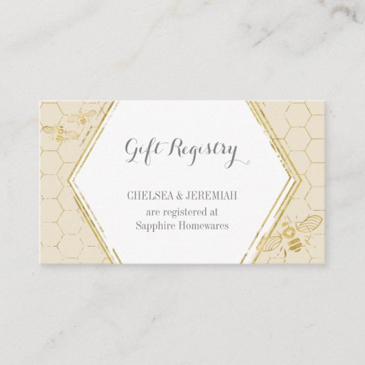 Honey Bee Cream Gold Gift Registry Card Informatiekaartje (Voorkant)