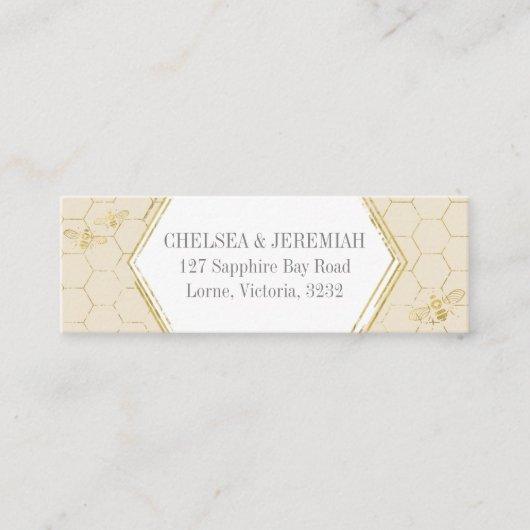 Honey Bee Cream Gold Pattern - Aangepaste adreskaa Mini Visitekaartje (Voorkant)