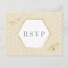 Honey Bee Cream Gold Pattern Custom RSVP Card Uitnodiging Briefkaart
