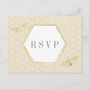 Honey Bee Cream Gold Pattern Custom RSVP Card Uitnodiging Briefkaart