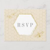 Honey Bee Cream Gold Pattern Custom RSVP Card Uitnodiging Briefkaart (Voorkant)